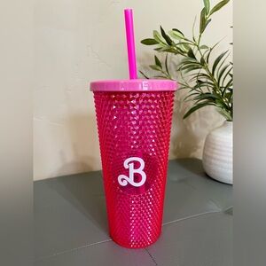 Cinemark Barbie Movie Hot Pink Diamond Tumbler Cup & Reusable Straw Collectible